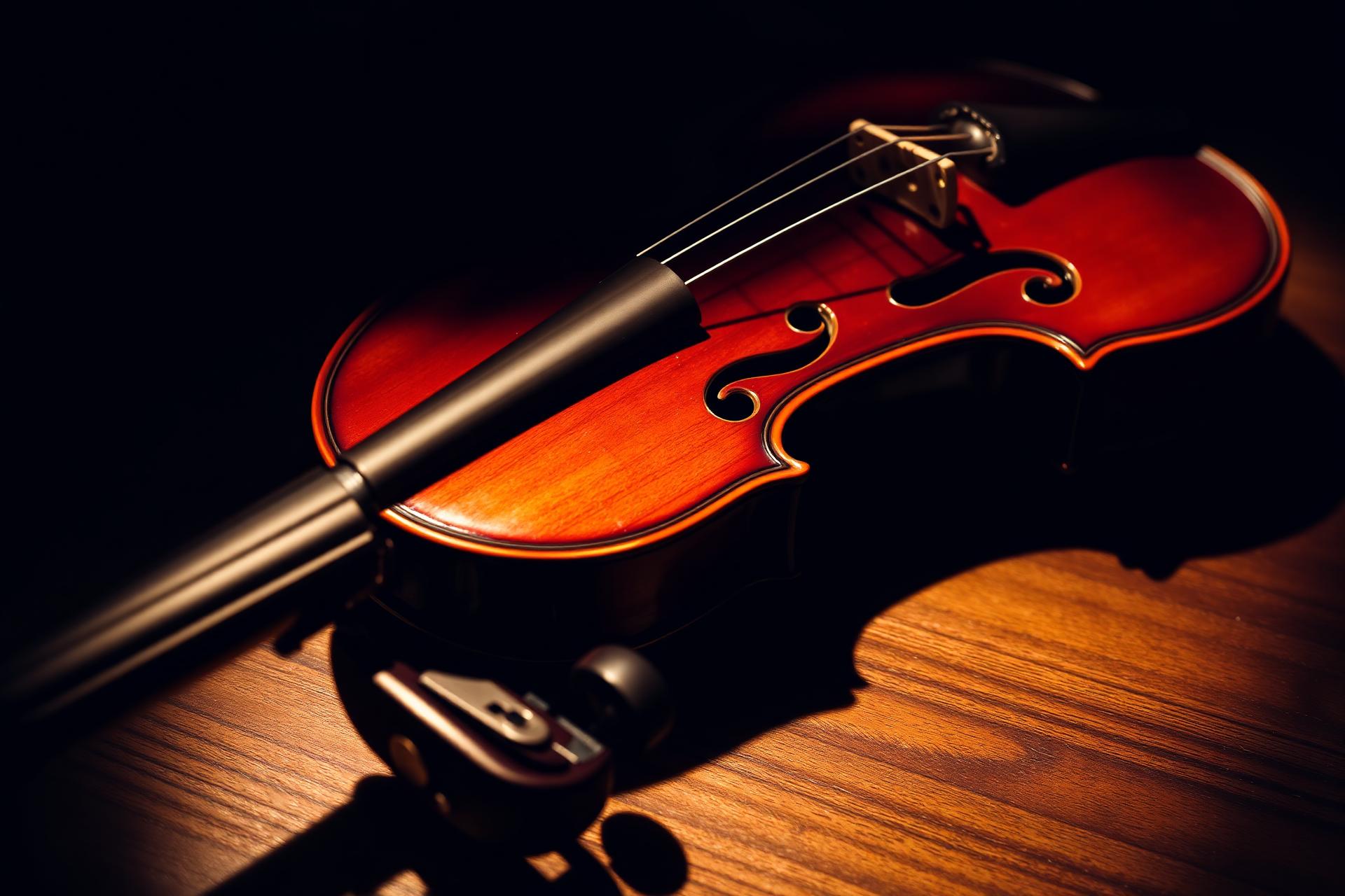 Handcrafted violin on walnut